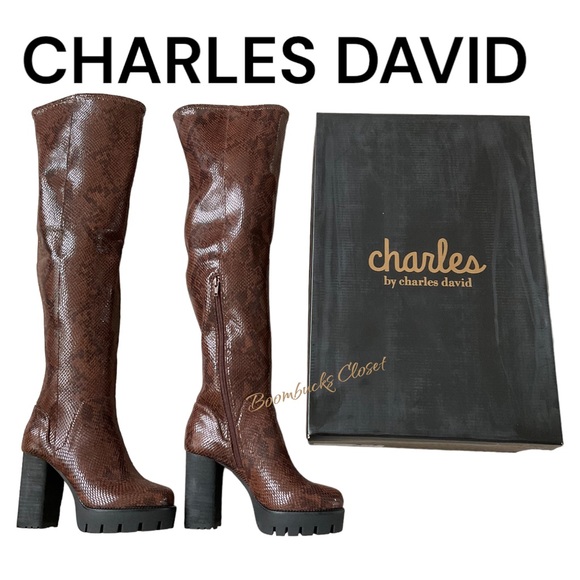 Charles David Warning Snake-Print Over The Knee Platform Boots Lug Sol… - Picture 11 of 16